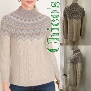 Chico's Beige and Gray Turtleneck Sweater